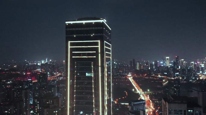 重庆南坪希尔顿酒店写字楼夜景航拍