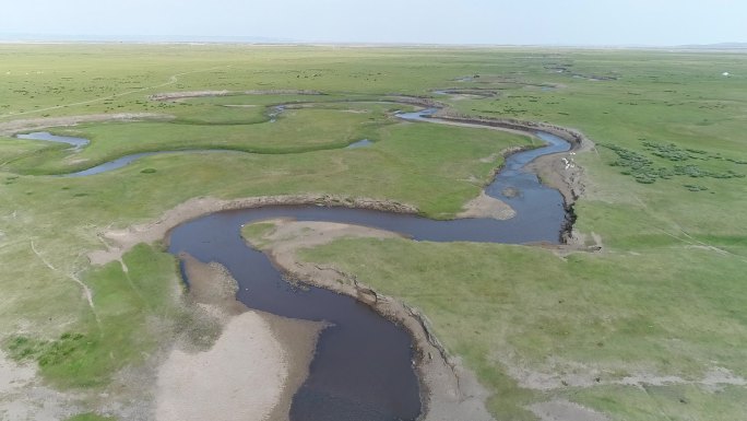内蒙古大草原 河床 弯曲的的河床