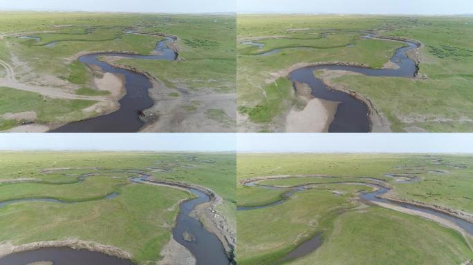 内蒙古大草原 河床 弯曲的的河床