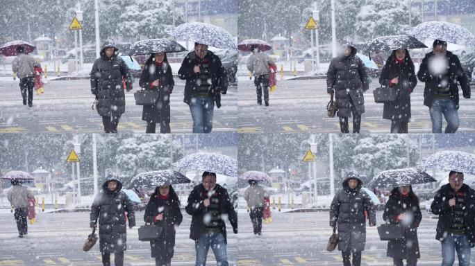 【4K】大雪纷飞的城市 行人