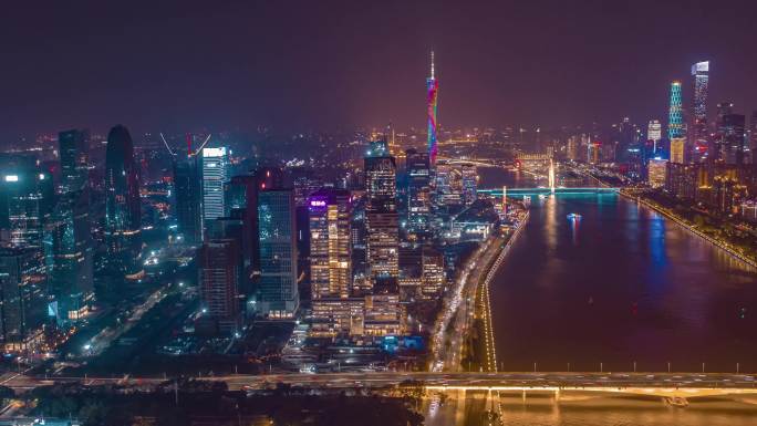 航拍广州城市镜头 琶洲cbd 夜景珠江