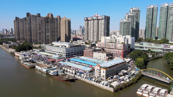 航拍广州黄沙水产交易市场4k画质