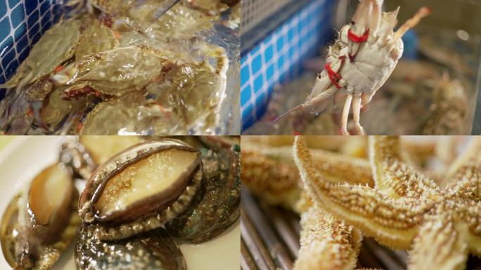 海鲜大排档鲜活螃蟹鲍鱼蛏子干海星