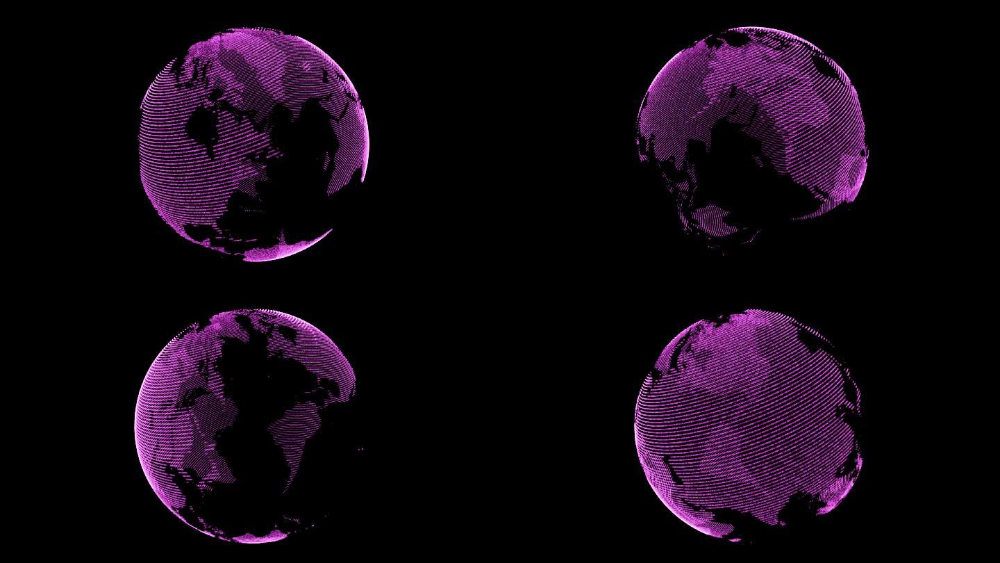数字科技紫色透明镂空地球旋转3d动画