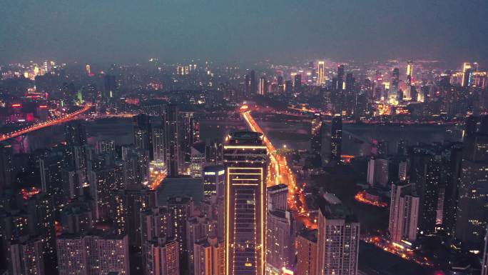 重庆南坪商圈夜景航拍直飞