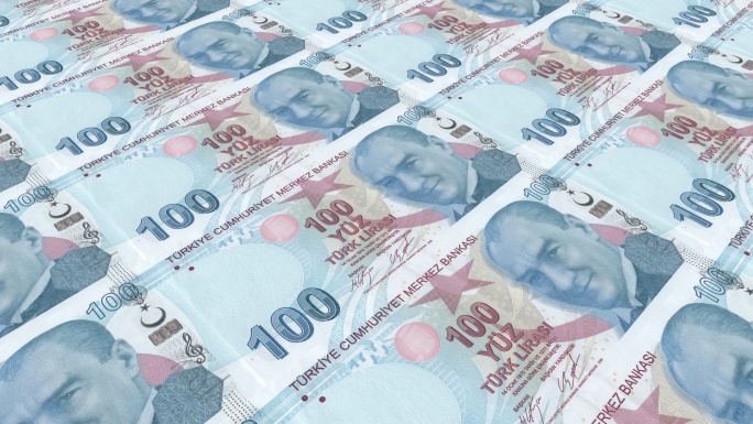 100张土耳其里拉钞票。