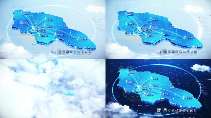【南通地图】科技蓝白南通地图