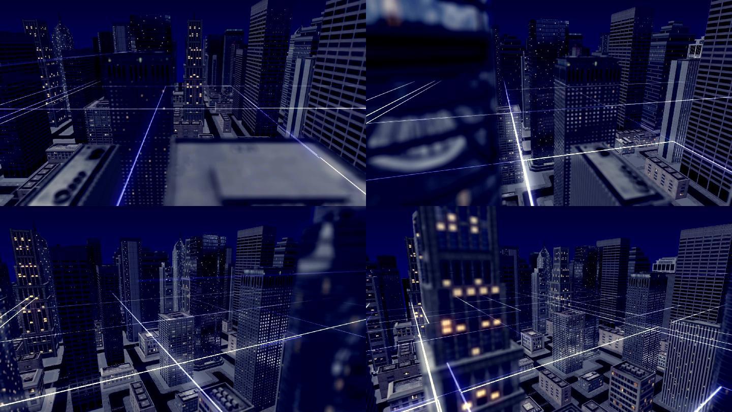 城市信息灯外层空间数字生成的图像日落