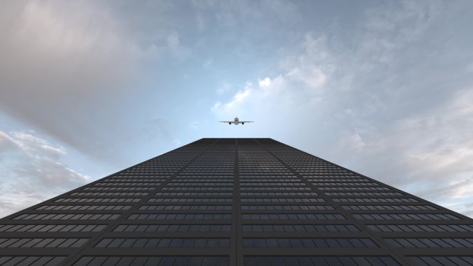 【4k】商务飞机俯冲写字楼大楼创意镜头