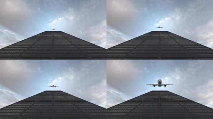 【4k】商务飞机俯冲写字楼大楼创意镜头