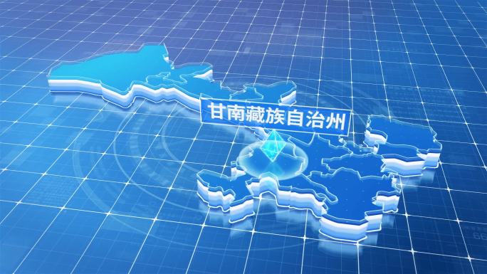 甘肃甘南藏族自治州蓝色科技感定位地图