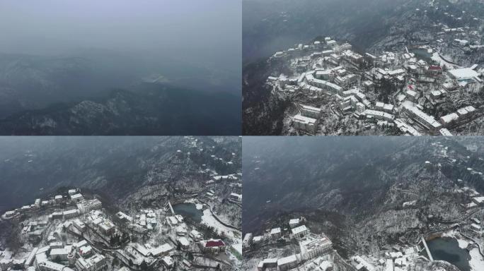 鸟瞰信阳鸡公山南街北街雪景视频