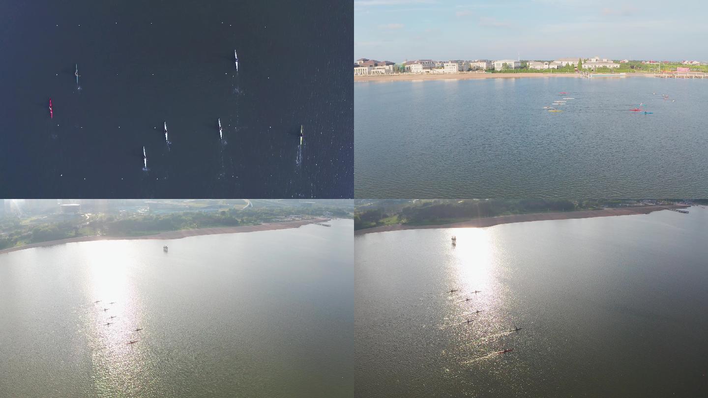 皮划艇夏季水上运动比赛航拍素材60帧