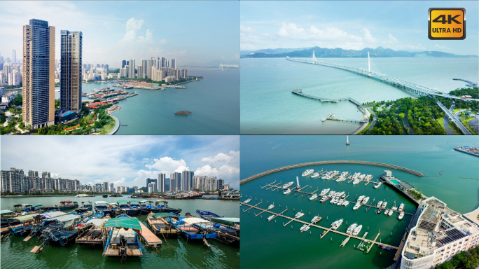 深圳城市风光，深圳湾公园航拍，海边城市
