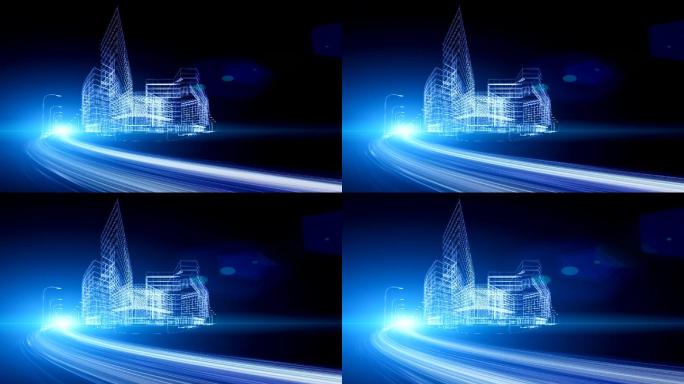 3D建筑摘要城市车流城市光线流动概念建筑