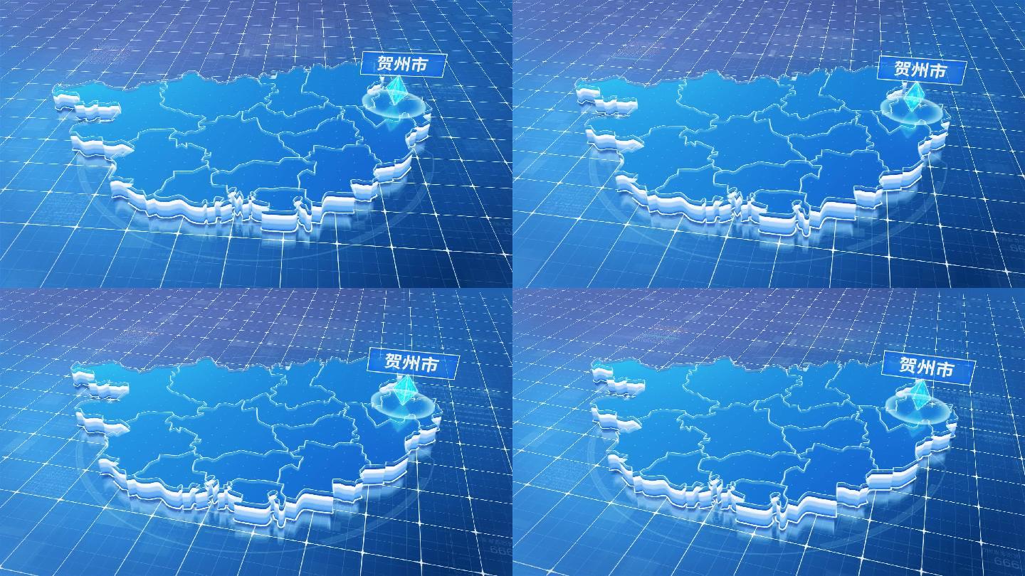 广西贺州市蓝色科技感定位地图ae模板