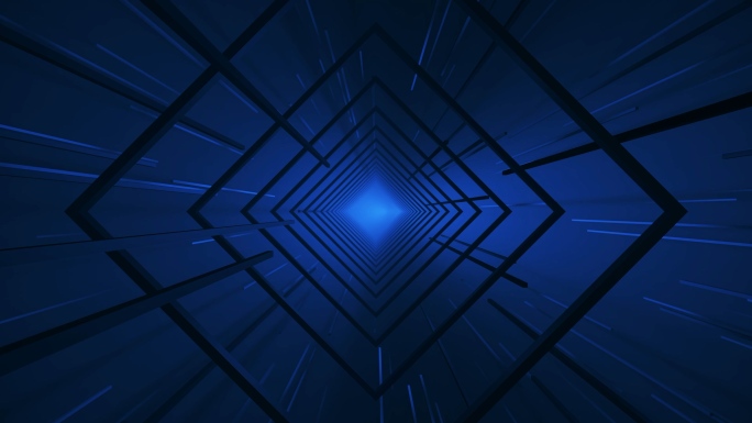 【4K时尚背景】蓝色菱形虚拟科幻隧道空间