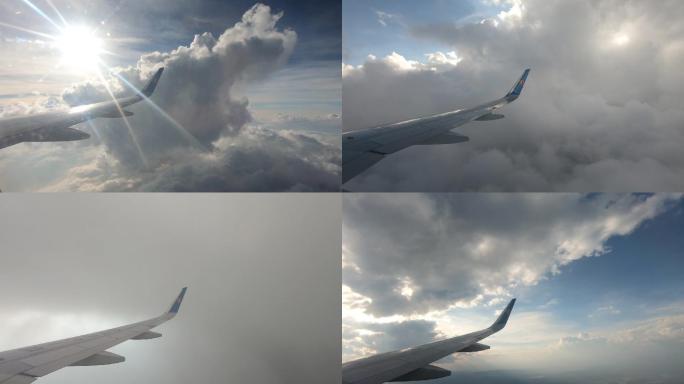 机舱机窗飞机机场起飞降落穿云