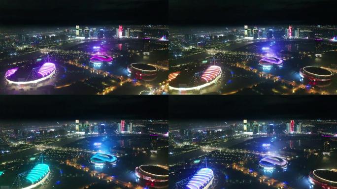 义乌梅湖体育场夜景航拍