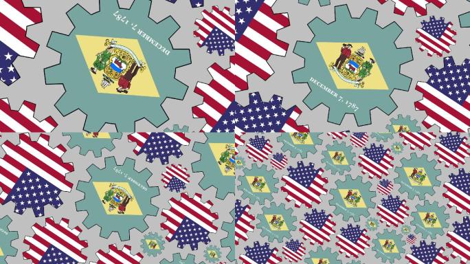 美国国旗齿轮背景卡通二维动画MG星条旗