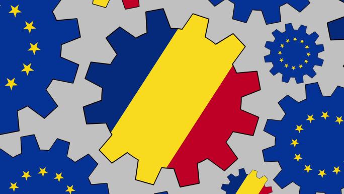 罗马尼亚国旗齿轮背景