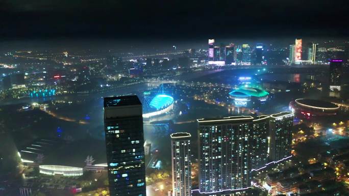 义乌城市夜景大景航拍