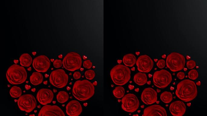 红玫瑰在黑暗背景下的心形构图
