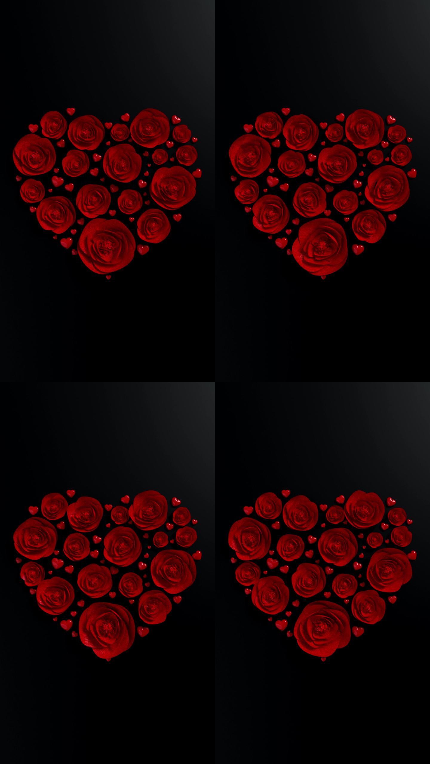 红玫瑰在黑暗背景下的心形构图