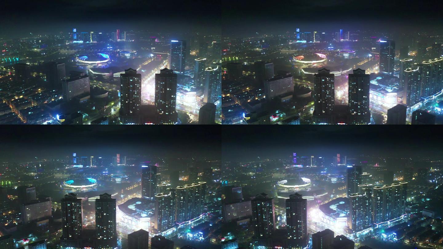 金华义乌城市夜景风光4K航拍