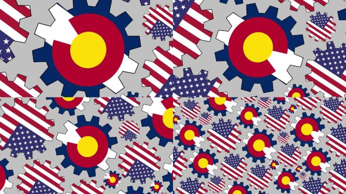美国和科罗拉多州国旗齿轮旋转背景