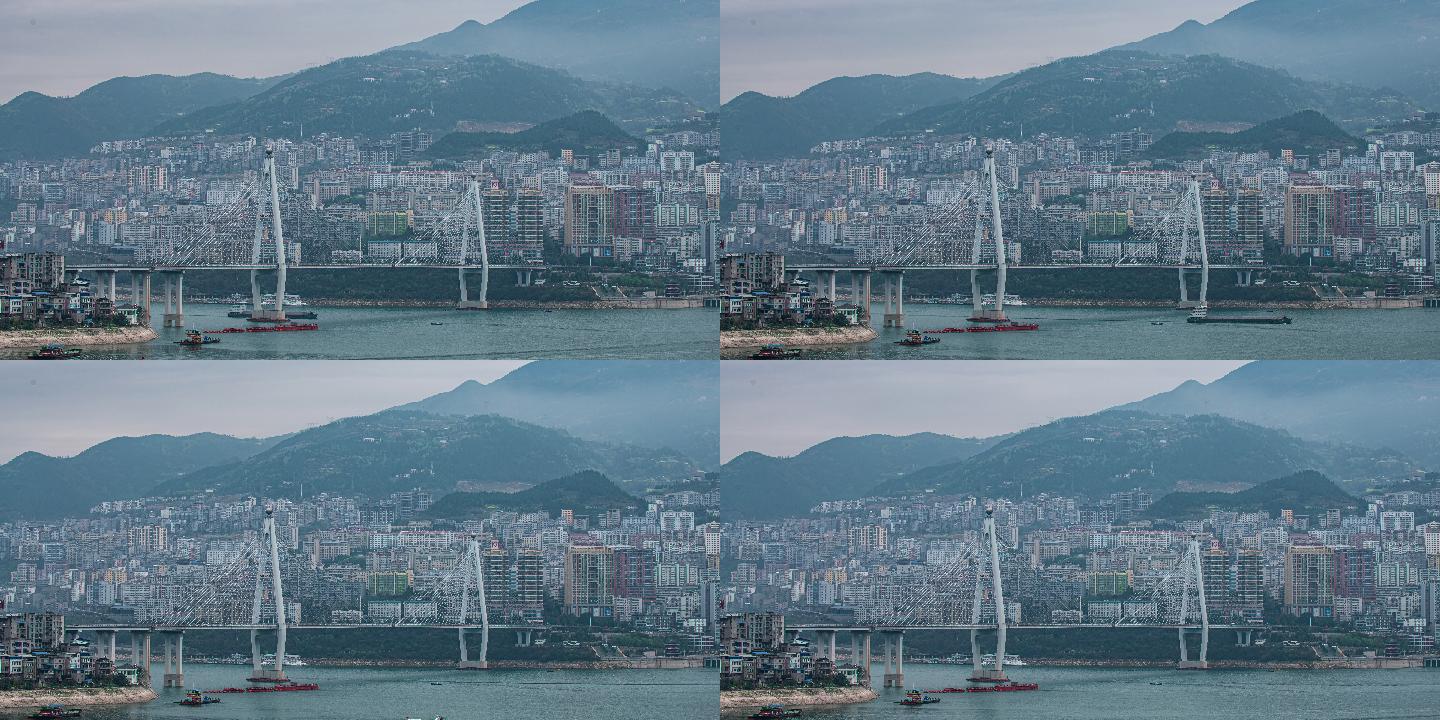 巴东长江大桥城市背景全景