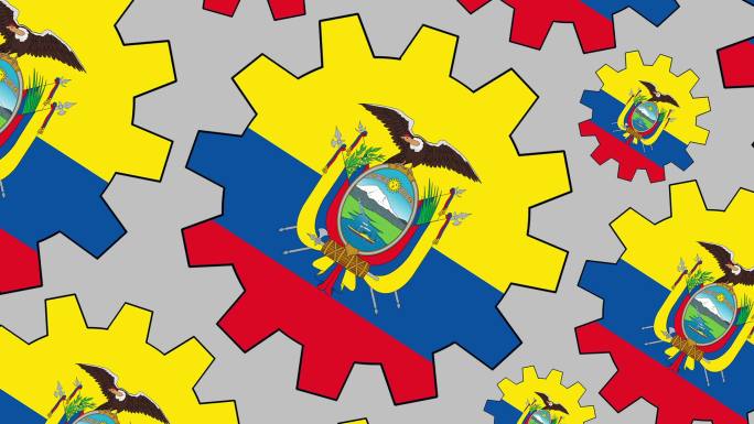厄瓜多尔国旗齿轮旋转背景