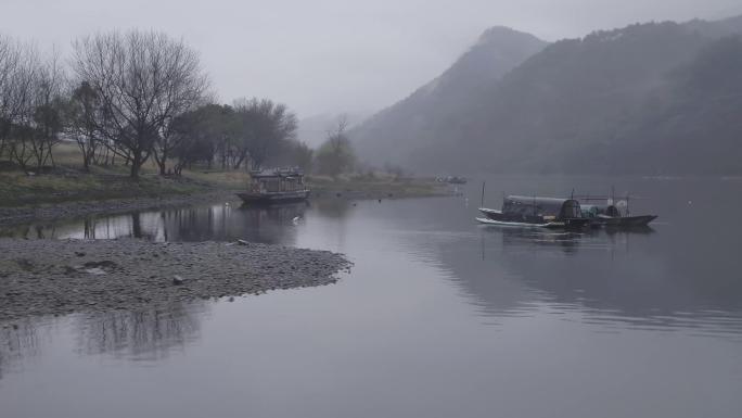 4K烟雨江南青山河流白鹭