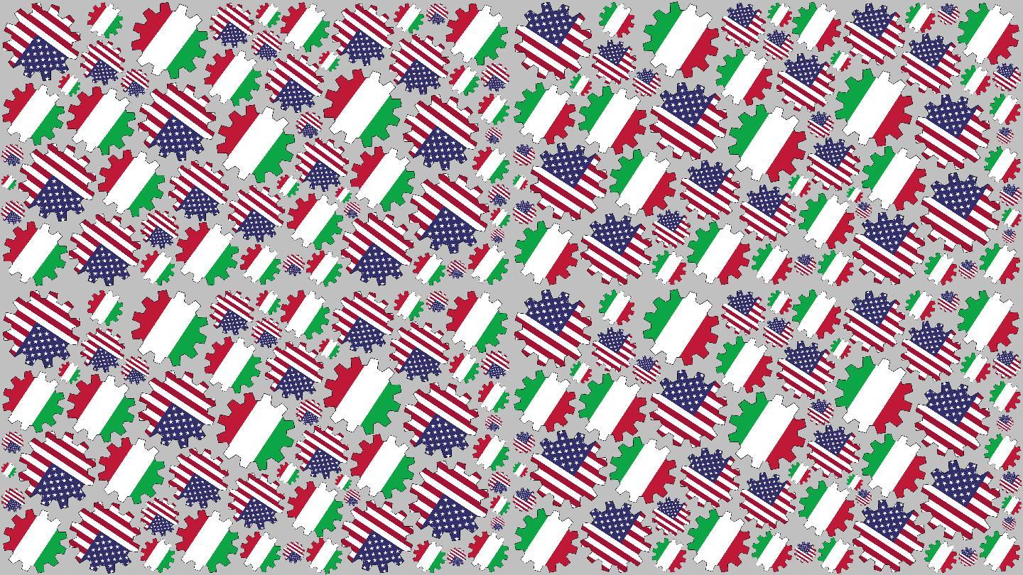 美国和意大利国旗齿轮旋转背景
