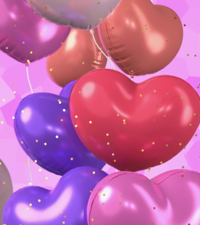闪亮多彩的气球在粉色抽象背景下飞行