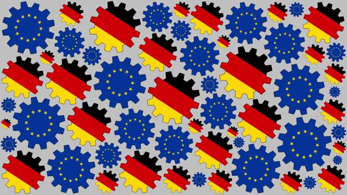 欧盟和德国国旗齿轮旋转背景