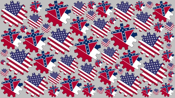 美国和密西西比州国旗齿轮旋转背景