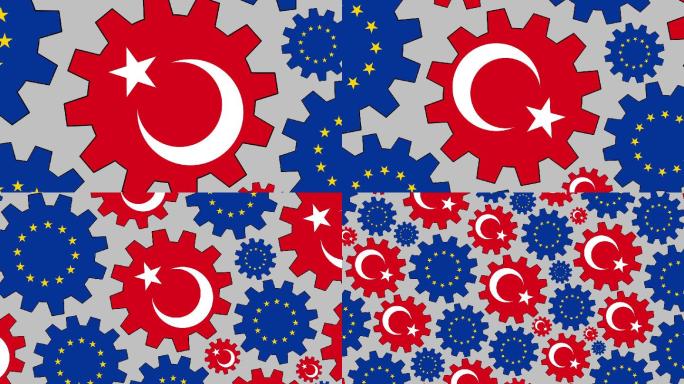 欧洲和土耳其国旗齿轮旋转背景