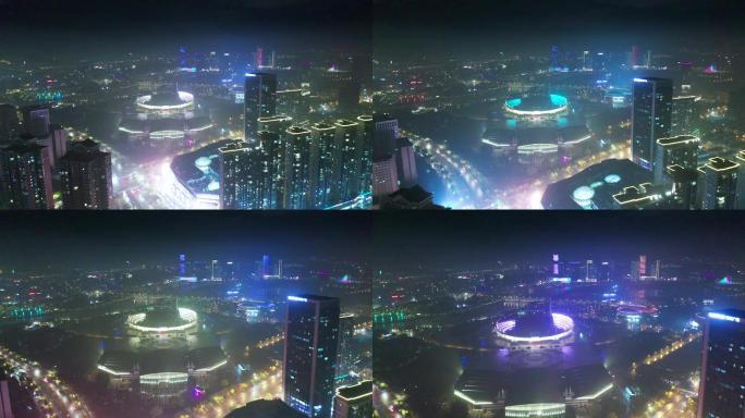 义乌城市夜景风光4K航拍