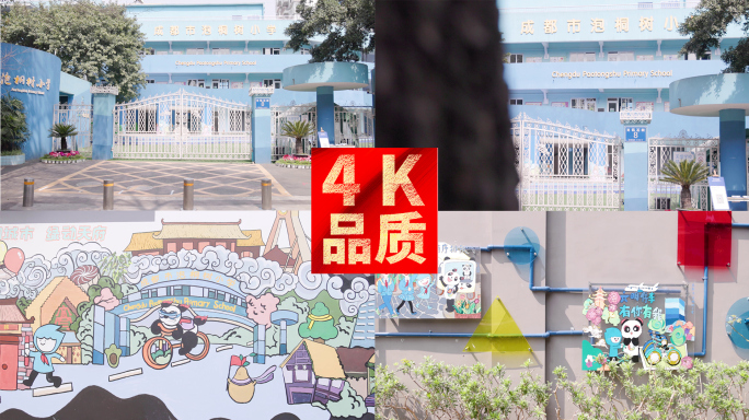 成都市泡桐树小学 墙体手绘插画 4k实拍