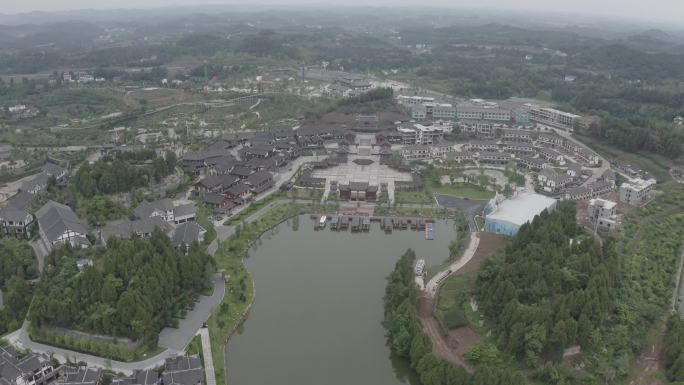 航拍水乡风景区眉山黑龙滩