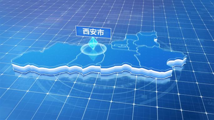 陕西西安市蓝色科技感定位地图