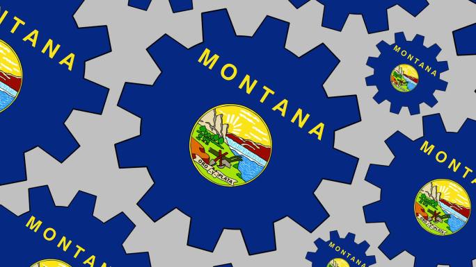 蒙大拿州的美国国旗齿轮旋转