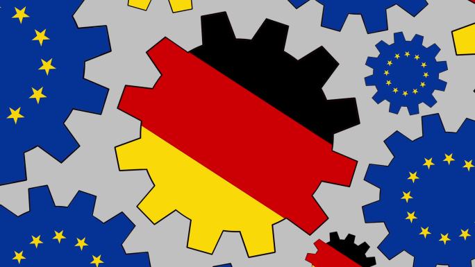 欧洲和德国国旗齿轮旋转背景