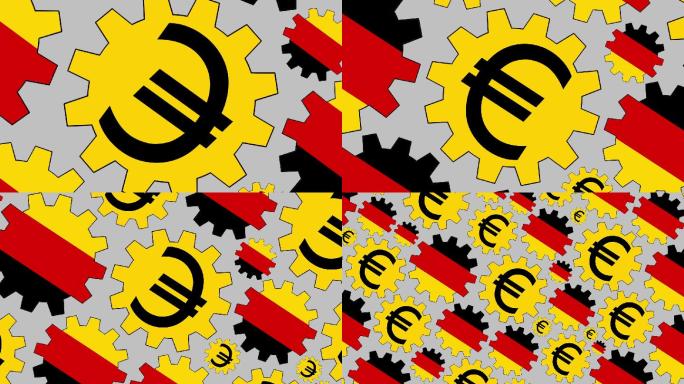 德国国旗和欧元标志齿轮旋转背景