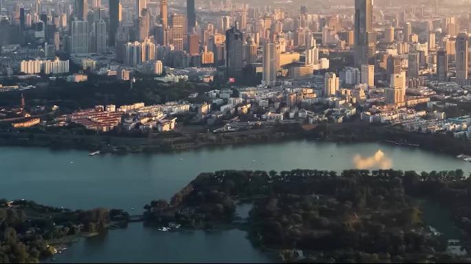 南京风景俯视城市建筑立交桥车流