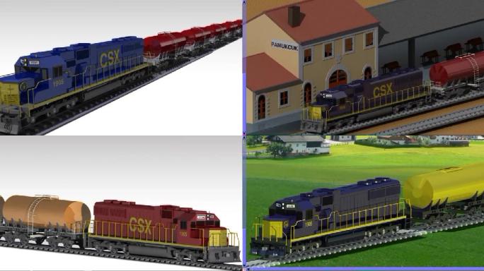 四边面obj通用货运机车SD60模板模型