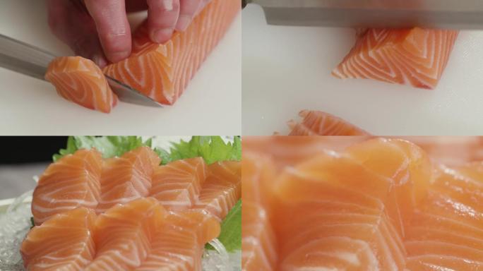 三文鱼 日料 切割 美食视频素材