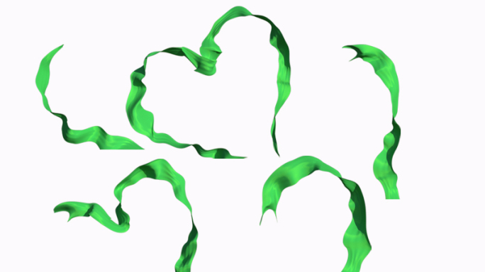 原创绿色心形丝绸飘带环保飞舞飘动布料视频
