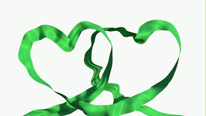 原创绿色双心形丝绸飘带环保飞舞飘动布料